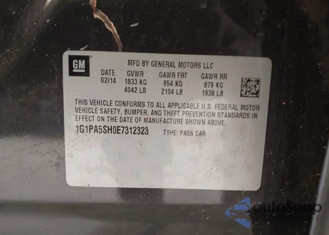 2014 Chevrolet Cruze Ls Auto из США, поврежденный, VIN 1G1PA5SH0E7312323